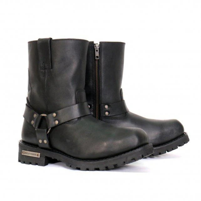 MILWAUKEE LEATHER MENS SHORT HARNESS BOOTS BLACK - The Speed Shop Canada