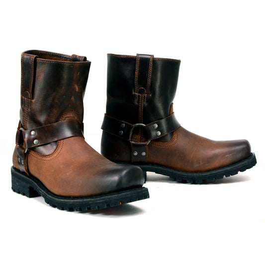 MILWAUKEE LEATHER MENS SHORT HARNESS BOOTS BROWN - The Speed Shop Canada