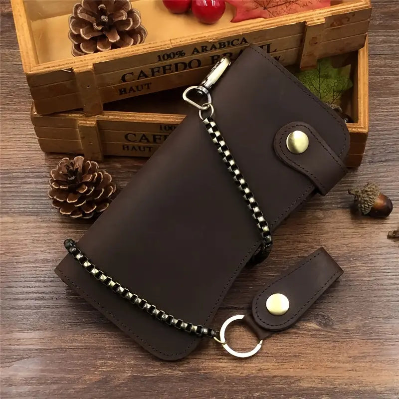 TRUCKER / BIKER LEATHER BROWN WALLET C/W CHAIN - The Speed Shop Canada