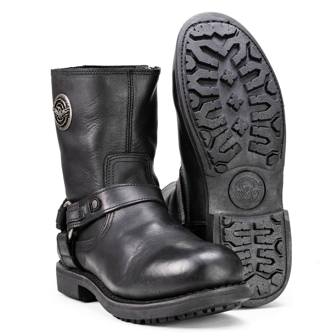 MILWAUKEE LEATHER MENS SHORT HARNESS BOOTS BLACK RUF - The Speed Shop Canada