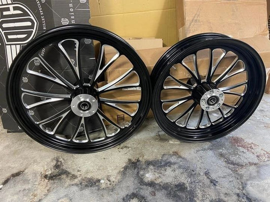 BILLET MAG WHEELS SET 21/18 BLACK HARLEY DAVIDSON SOFTAIL MODELS - The Speed Shop Canada