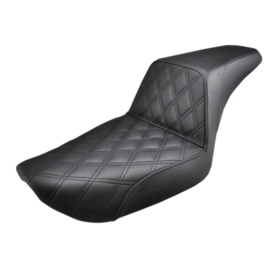 SADDLEMEN STEP UP SEAT BLACK LATTICE STITCH HARLEY FXR MODELS - The Speed Shop Canada