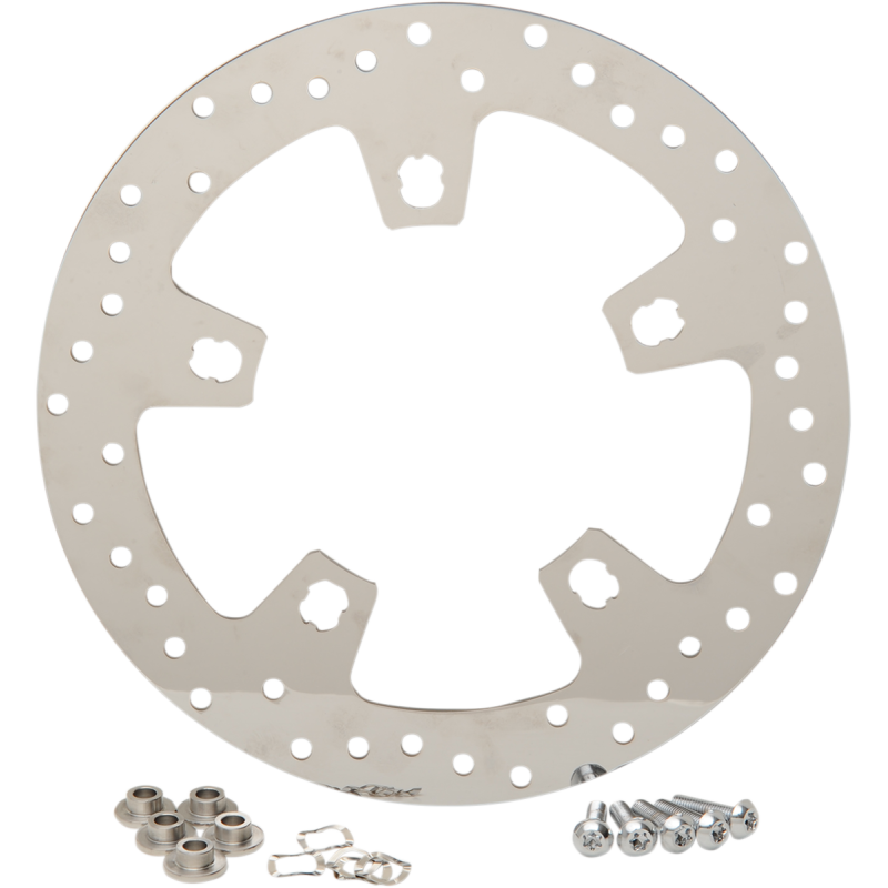 POLISHED STAINLESS STEEL DRILLED FRONT ROTORS 14-24 HARLEY BAGGERS (EACH) - The Speed Shop Canada
