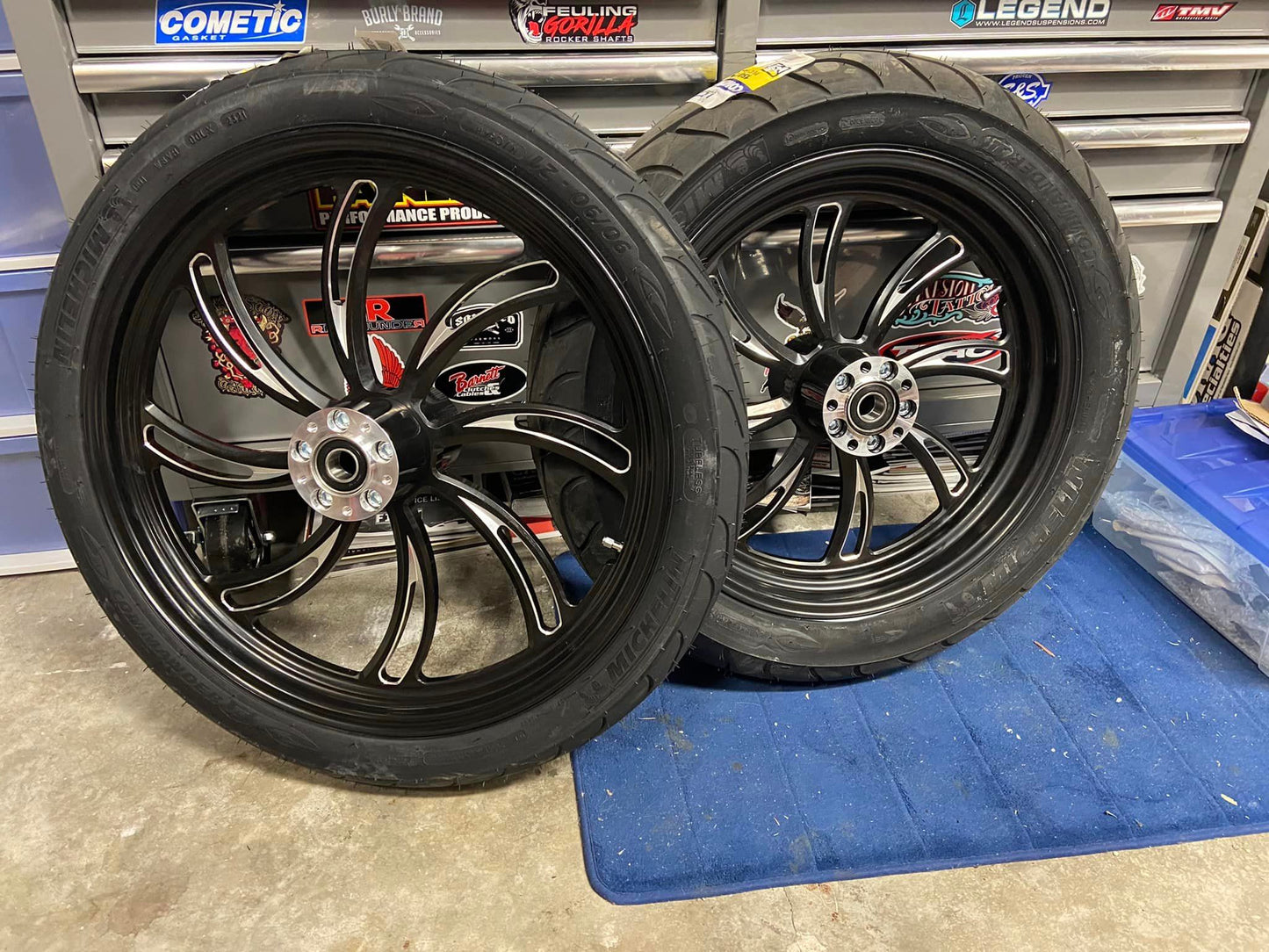 BILLET WHEEL PACKAGE SWEPT SPOKE WITH MICHELIN TIRES HARLEY SOFTAIL MODELS - The Speed Shop Canada