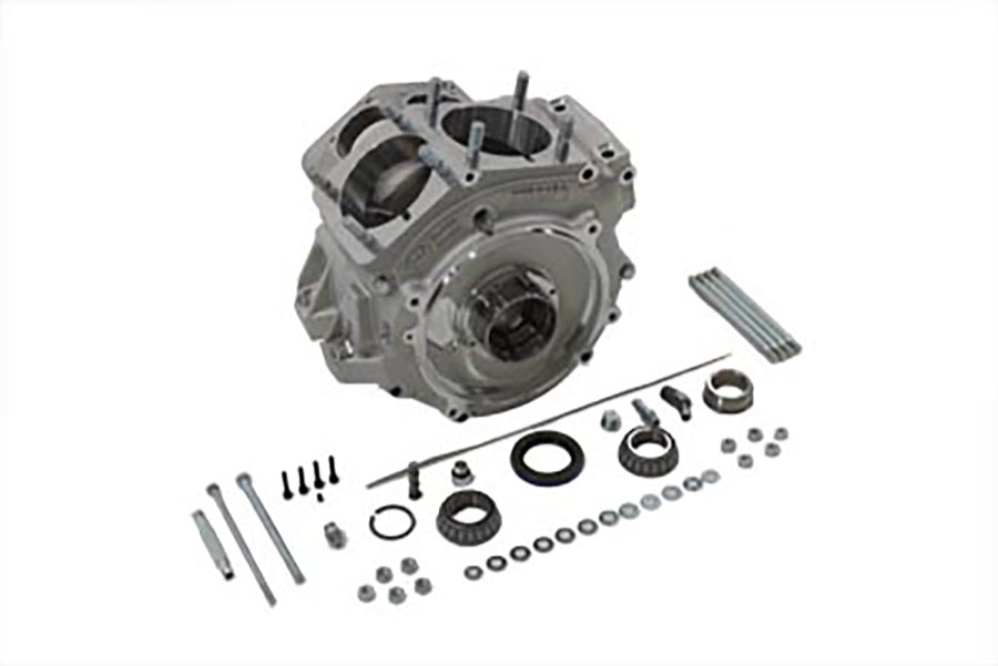 S&S Cycle 31-0003 stock bore Shovelhead engine crankcase set, black crankcase components with machined openings