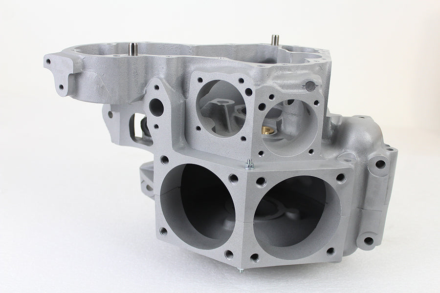 Motortechnic 10-0942 1936 61-inch Knucklehead engine case set, paired crankcase components shown from above