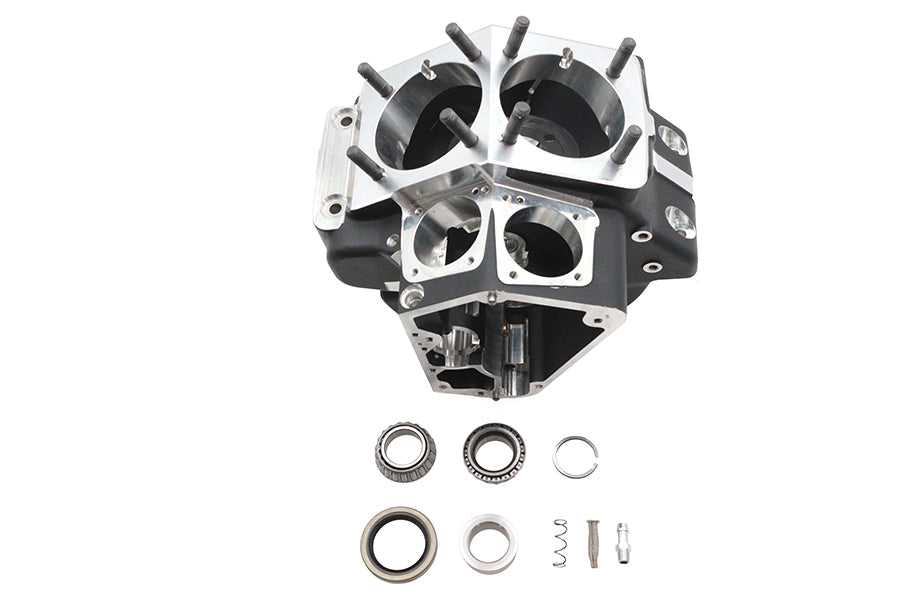 Ultima 206-27 Shovelhead engine case set in black, two-piece motorcycle engine cases