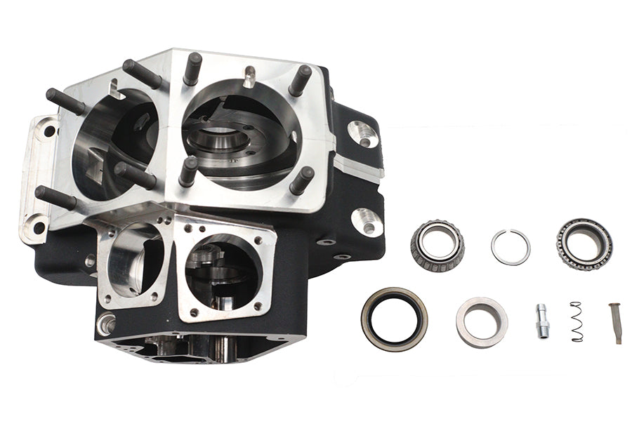 Black Ultima 206-29 Shovelhead engine case set for motorcycle engine assembly