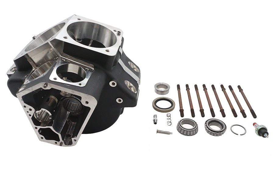 Ultima 206-49 Evolution engine case set in black, motorcycle engine components displayed together