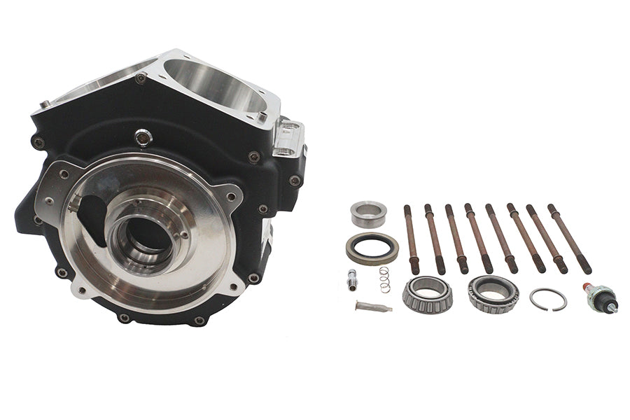 Ultima 206-49 Evolution engine case set in black, showing durable motorcycle engine components