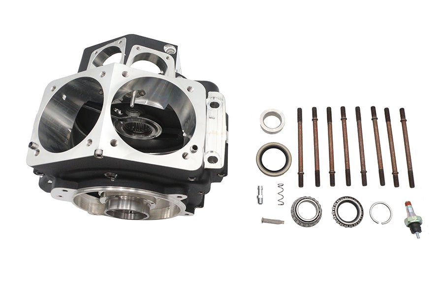 Ultima 206-49 Evolution engine case set in black, showing precision-machined components