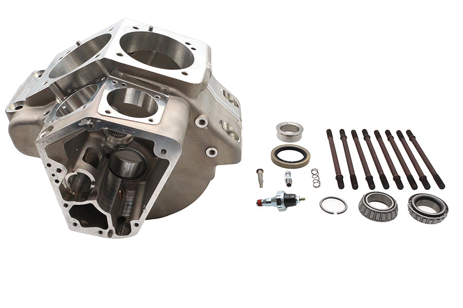 Ultima 206-52 Evolution engine case set in natural finish, two-piece motorcycle engine housing