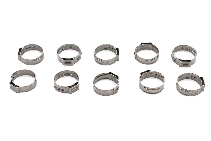 Oetiker 16700024 oil hose clamp for oil tanks, shown in silver metal finish