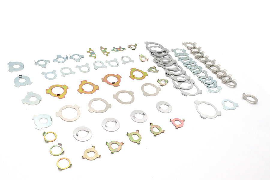 Motorshop Lock Tab Assortment 17-0940, 70-piece rider accessory set in assorted metal tabs