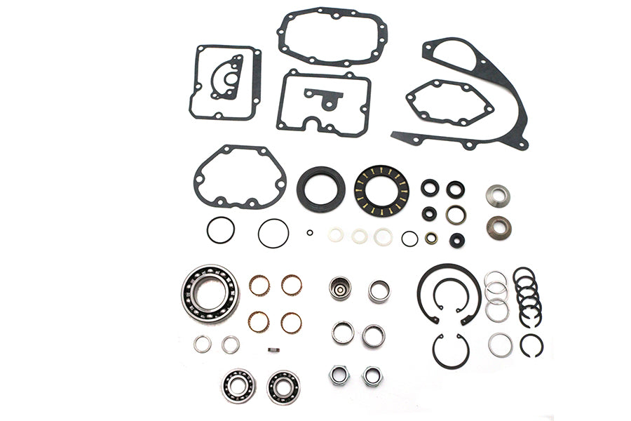 Jims 1020 transmission hardware and rebuild kit with assorted components for motorcycle transmission repair