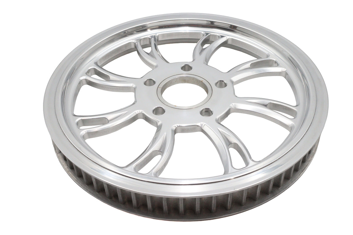 Ultima 94-715 Vortex rear drive pulley, 65-tooth polished finish, shown from the side