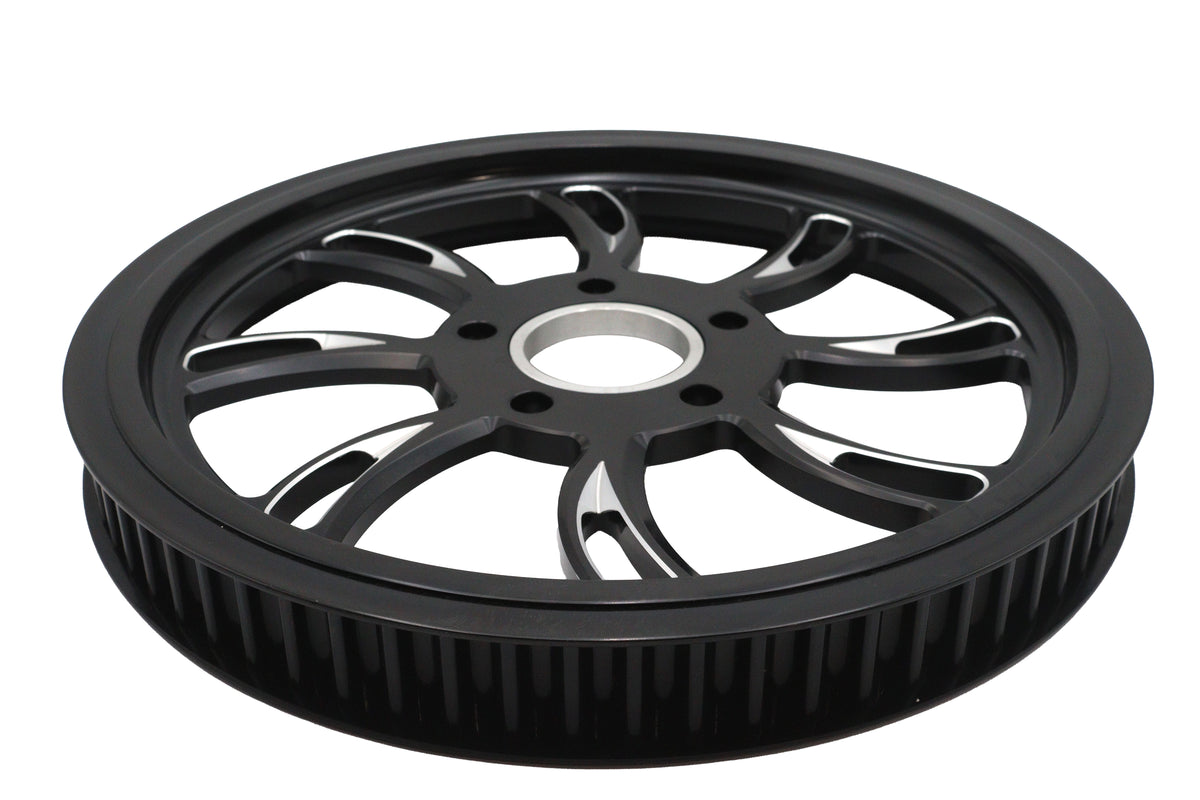 Ultima Vortex rear drive pulley, 70-tooth black cut design for motorcycle drive line systems