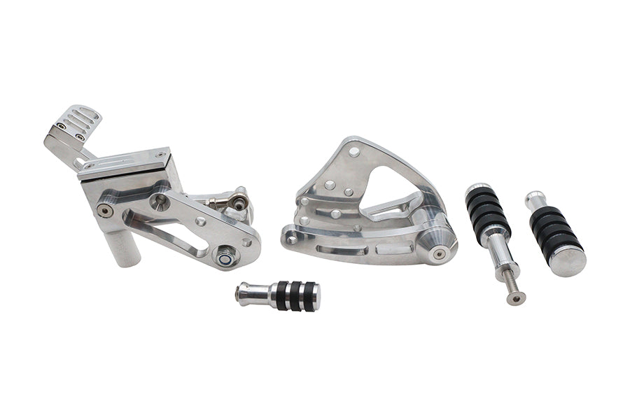 Ultima Billet Forward Control Kit Polished 47-440, featuring polished metal foot controls
