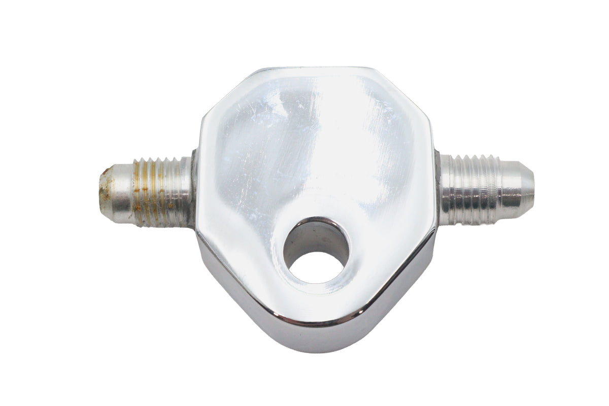Edart 11-0648 chrome brake hose tee fitting, angled view on a plain background