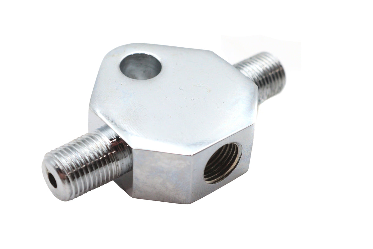 Edart 76169 chrome brake line tee fitting with three threaded ports