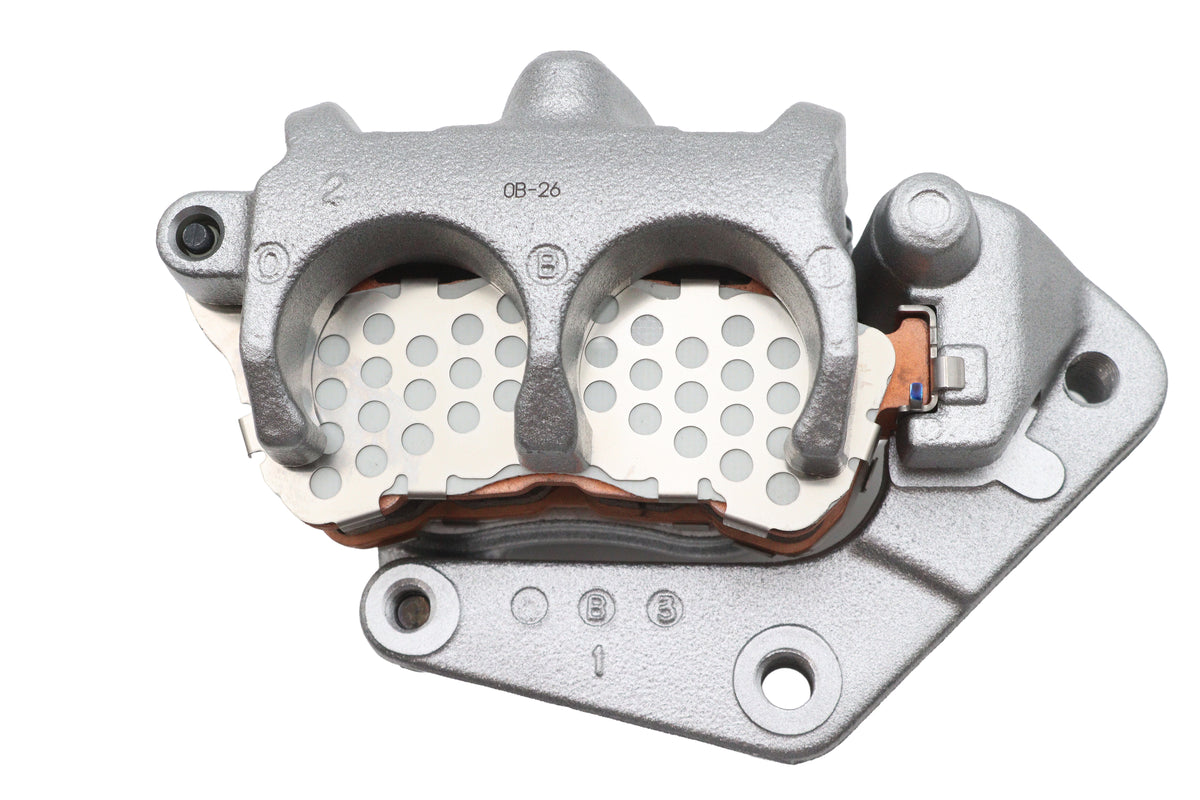OE 41300003 silver left-side front 2-piston brake caliper.