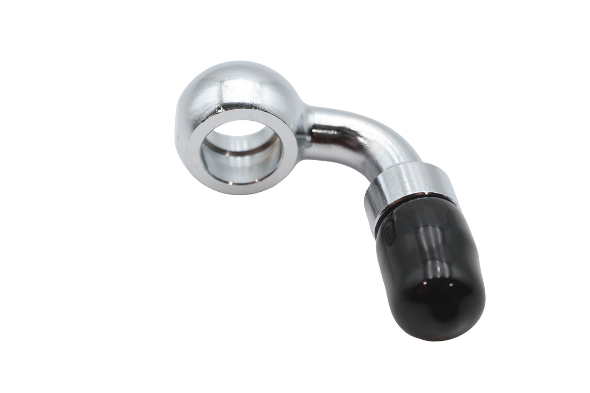 Edelbrock R4051C 90° brake hose adapter fitting in silver metal finish