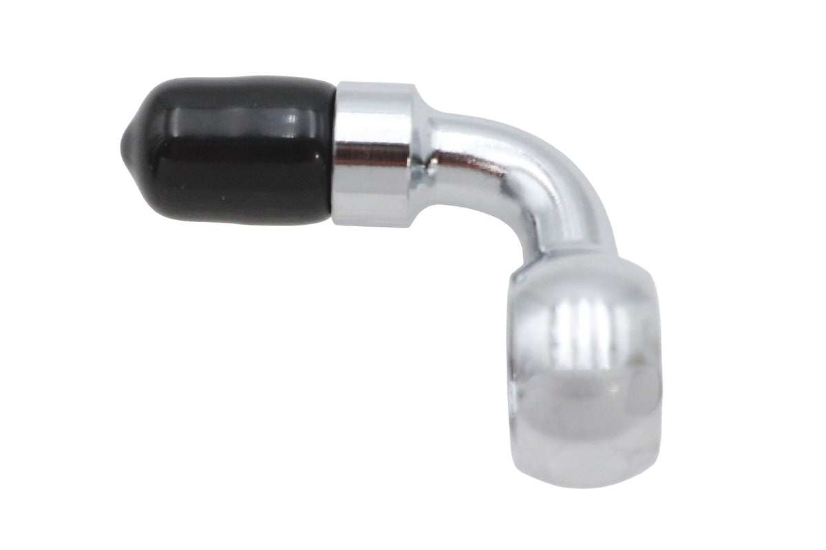 Edelbrock R4054C 90-degree brake hose adapter fitting, silver metal automotive brake fitting