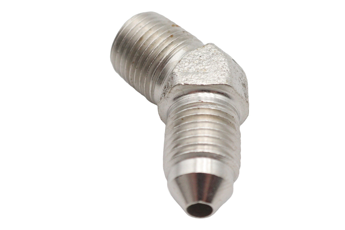 Edelbrock R4293C brake hose adapter fitting 45-degree angle, silver metal finish