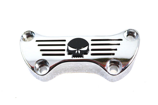 MCM 78342A chrome skull riser top clamp with long skirt for handlebar control