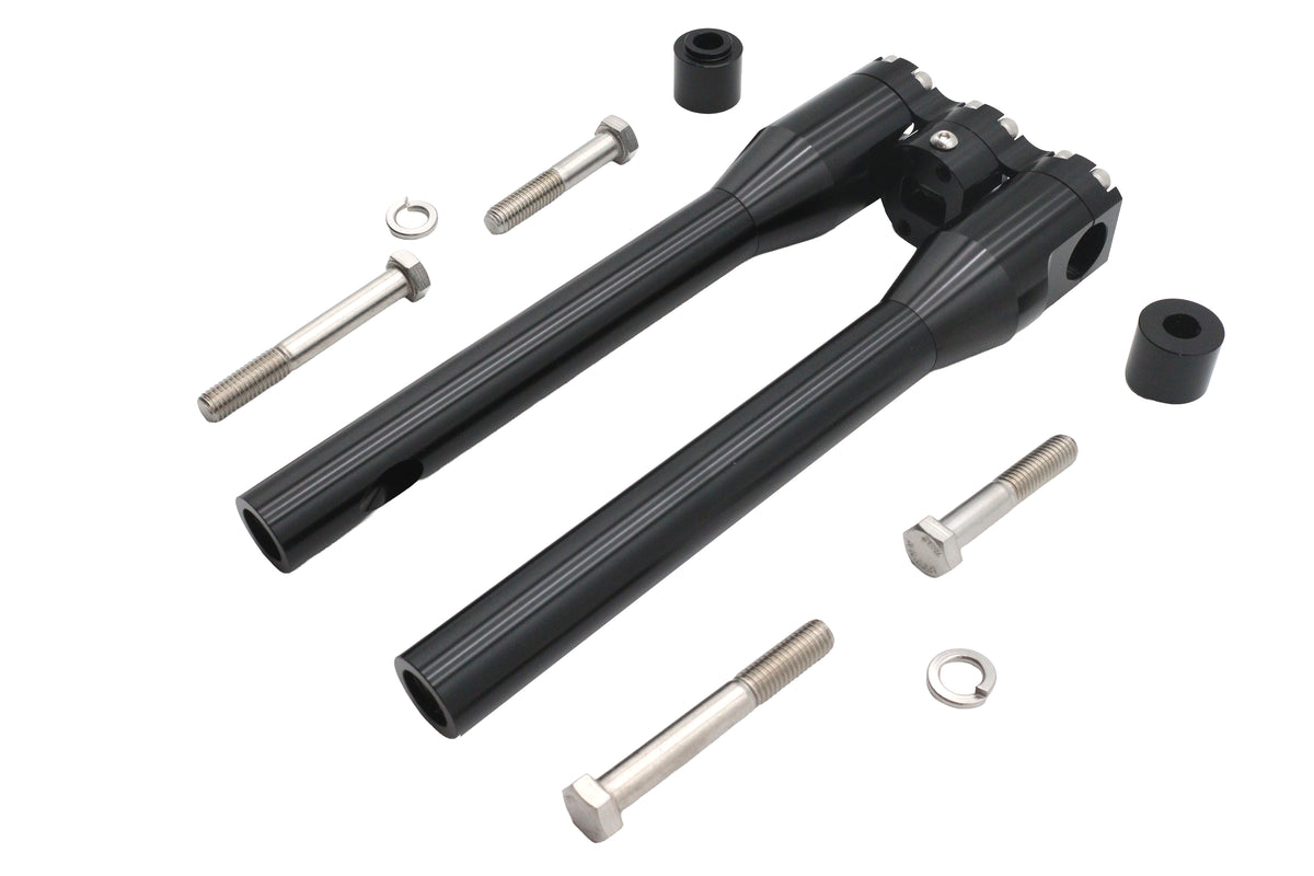 Wyatt Gatling 12-inch Baron-style riser set in black for motorcycle handlebar controls