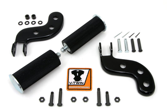V-Twin Buddy Seat Footpeg Set 27-1252 in black, motorcycle footpegs shown together