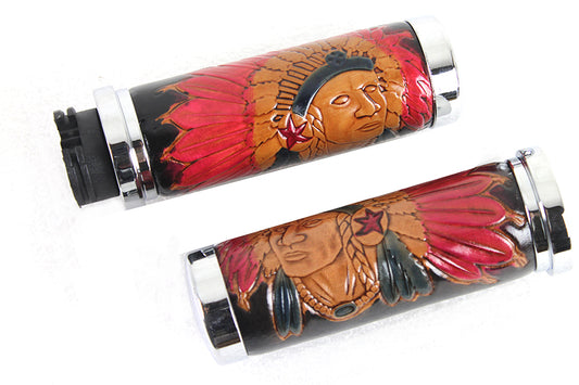 V-Twin 78453 Indian Grip Set with Chrome Ends, SKU 28-0889