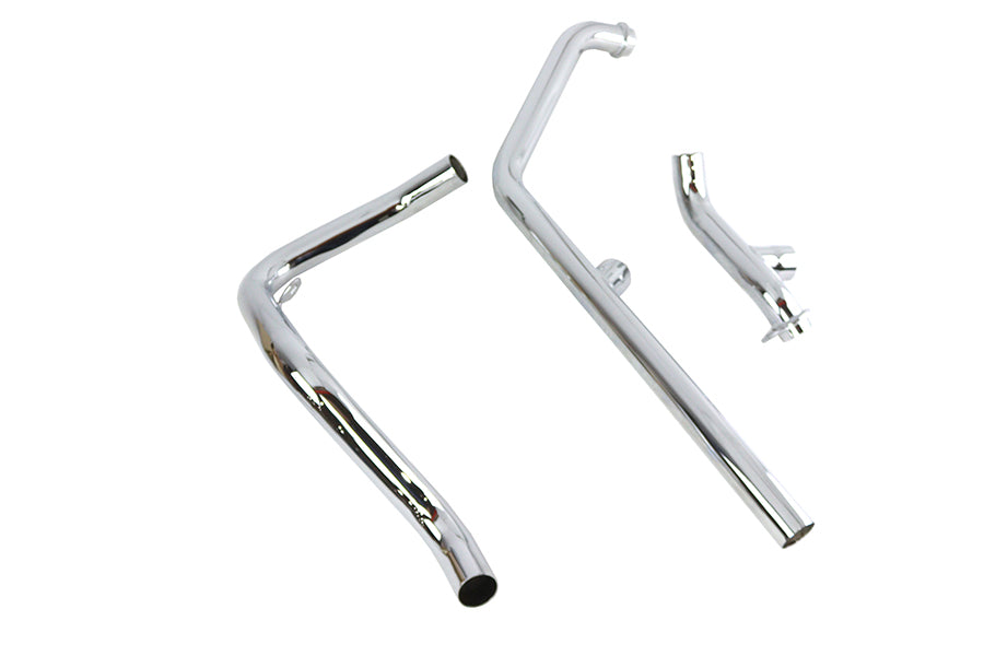 V-Twin 735-1 dual crossover chrome exhaust system for motorcycle, polished chrome pipes and crossover design