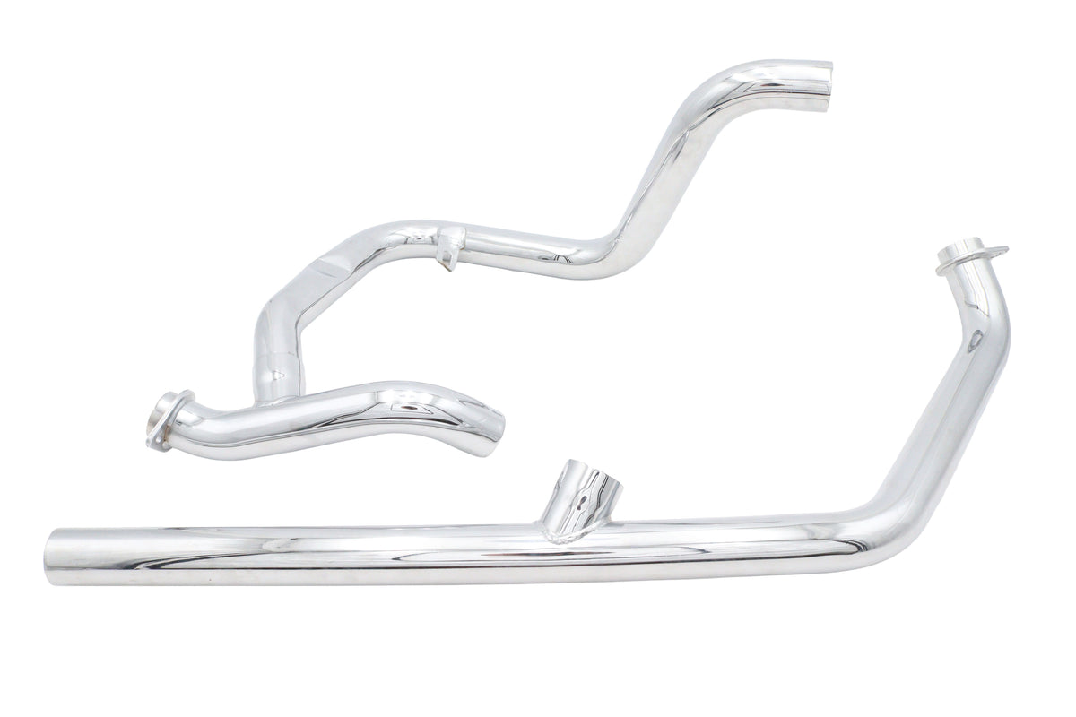 V-Twin Factory Sample Dual Crossover Chrome Exhaust System, model 29-2140a viewed from the side
