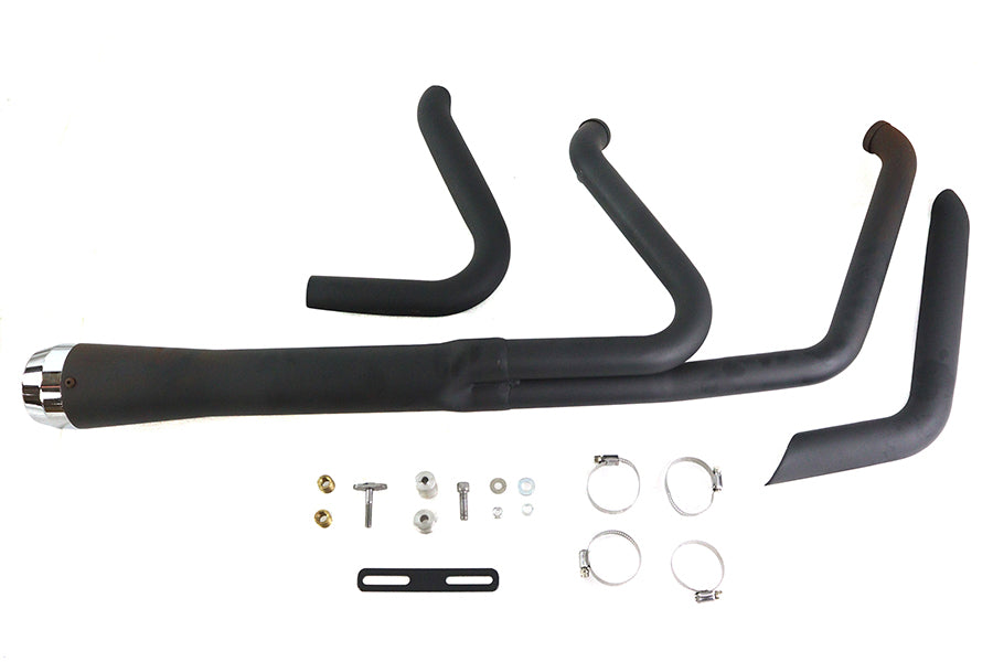 V-Twin Wyatt Gatling Holeshot exhaust set in black with dual motorcycle mufflers