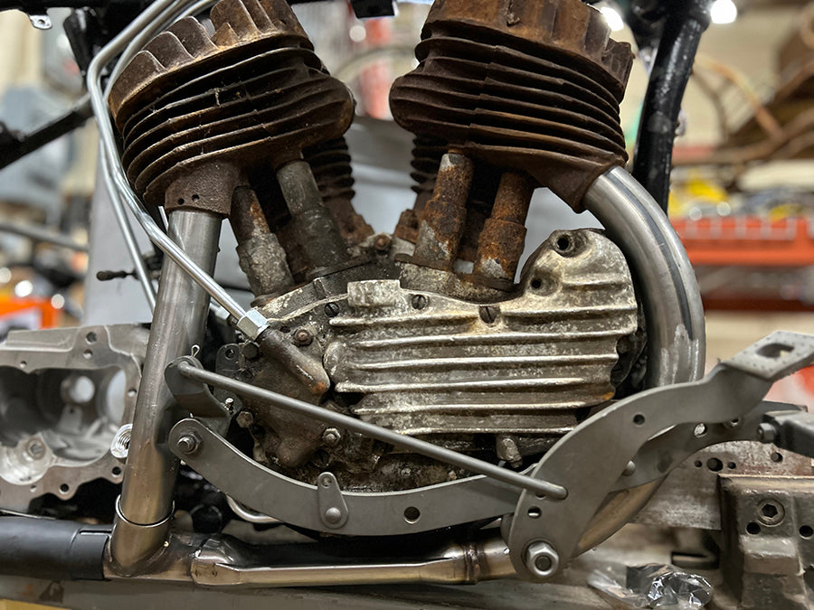 V-Twin 45-inch raw exhaust header set for Harley-Davidson WL side valve motorcycle