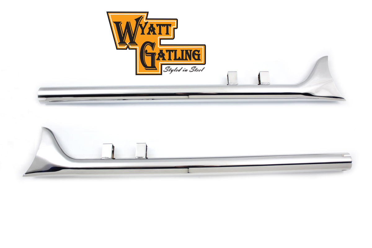 Wyatt Gatling 33-inch straight fishtail exhaust set U08-0215, chrome pipes shown from side view