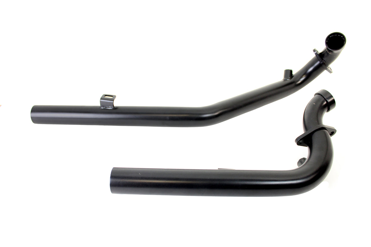 V-Twin Indian Scout black drag pipe exhaust set, side view