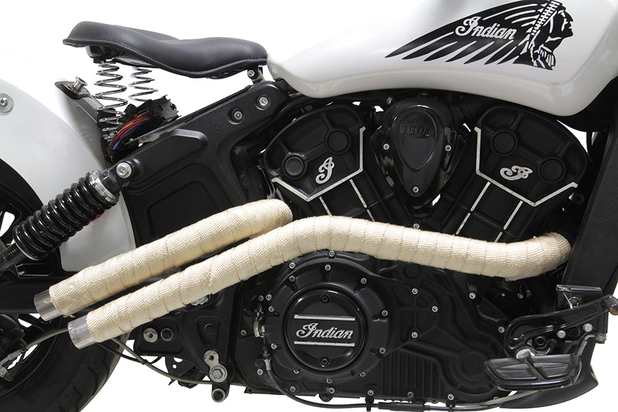 V-Twin Indian Scout black drag pipe exhaust set viewed from the side