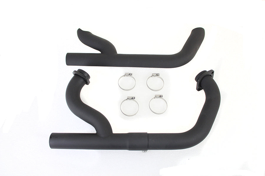 V-Twin 78113FB 2:1 Siamese exhaust header set in black, shown from side angle