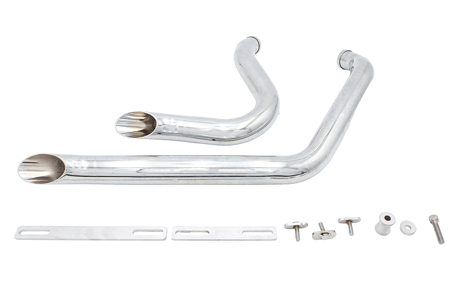 V-Twin stacked short goose-style drag pipe exhaust set in chrome