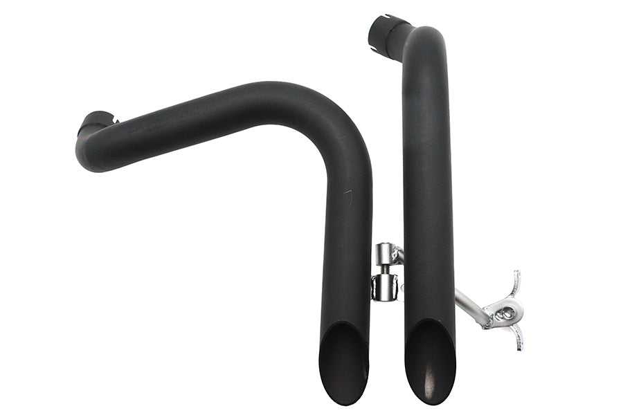 V-Twin 1222 Ironhead LAF exhaust header set in black, two visible motorcycle exhaust pipes