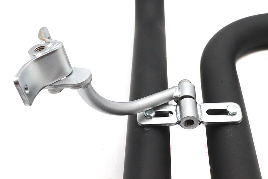 V-Twin 1222 Ironhead LAF exhaust header set in black, two motorcycle exhaust pipes shown together