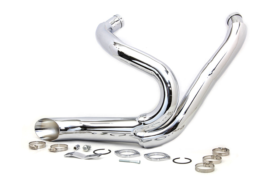 Wyatt Gatling 30-0772 chrome 2-into-1 exhaust pipe header kit bent pipes and mounting components