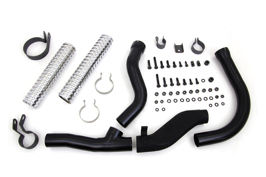 V-Twin black replica Panhead exhaust header kit for motorcycle, model 30-0802