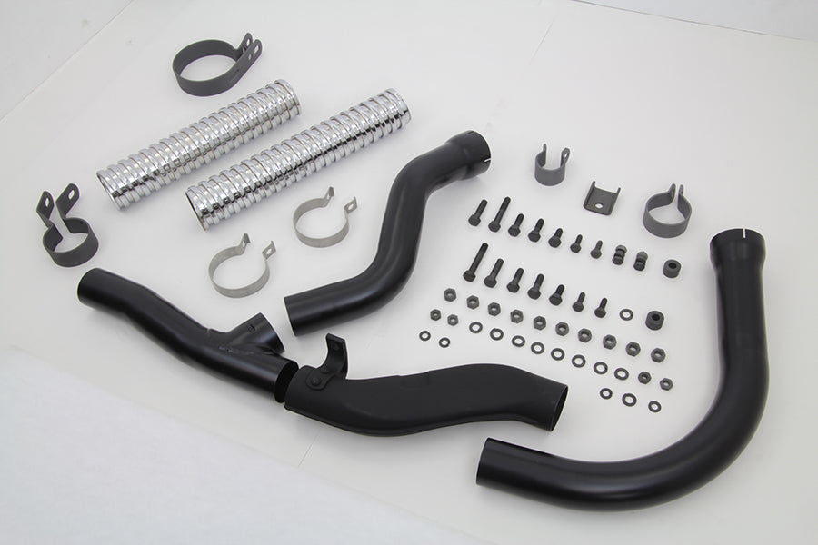 V-Twin Black Replica Panhead Exhaust Header Kit 30-0802, motorcycle exhaust pipes and headers