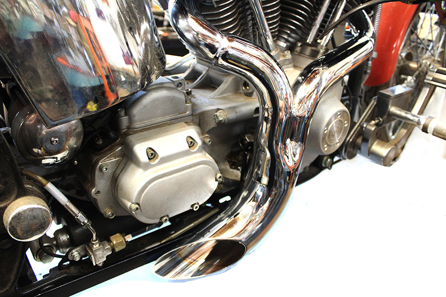 Wyatt Gatling 1933 FXST Ground Pounder chrome exhaust system, polished pipes and muffler for motorcycle fitment