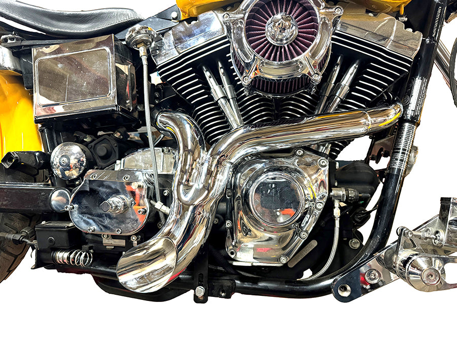 Wyatt Gatling 1945 FXD Ground Pounder chrome exhaust system, angled product view