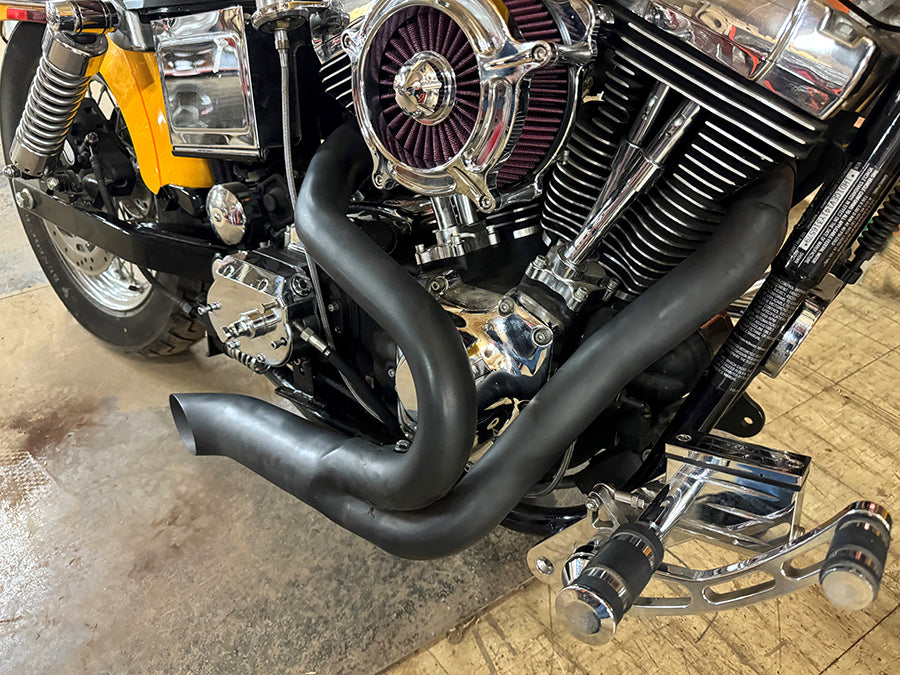 Wyatt Gatling 7946 black 2-into-1 exhaust pipe header kit with connected header tubes and outlet pipe