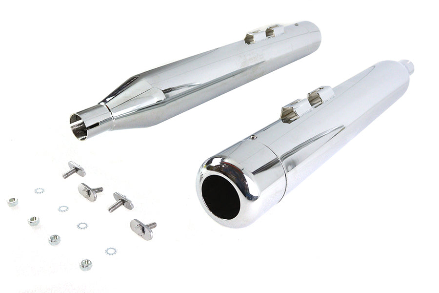 V-Twin 4-inch muffler set with chrome hollow point end tips for motorcycle exhaust